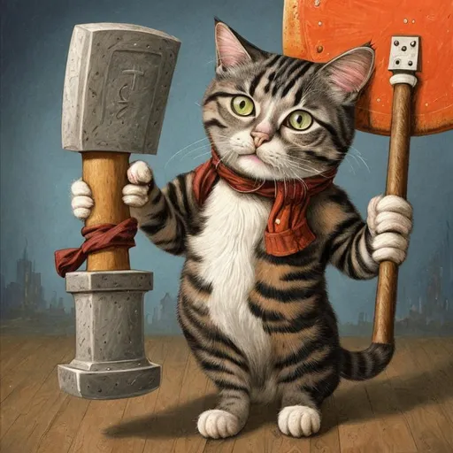 Prompt:  A cat holding a giant hammer