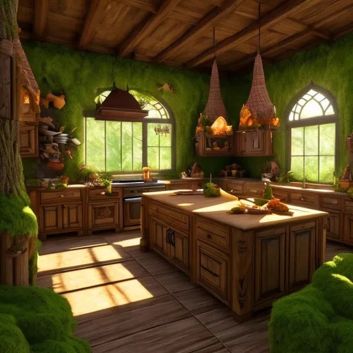 Prompt: fantasy forest, kitchen interior, UHD, HD, 8K, 