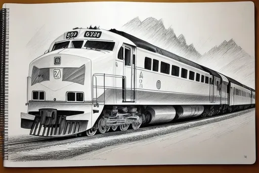 Prompt: sketch high quality, high resolution picture of an amateur pencil drawing of a train on a sketchbook