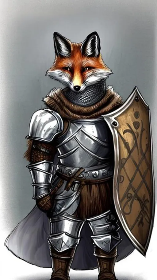 Prompt: Fox wearing medieval knight armor