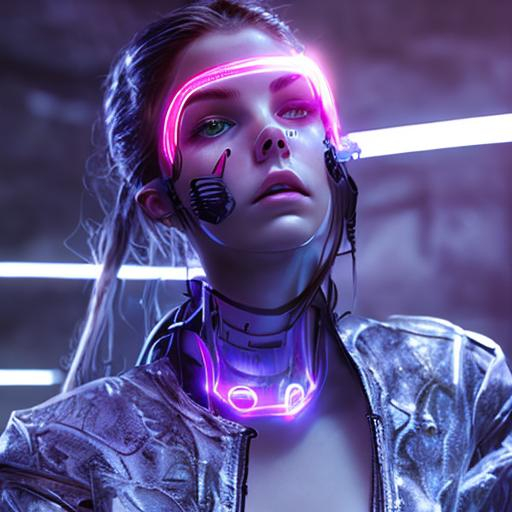 barbara palvin cyberpunk netrunner glowing neon posi... | OpenArt