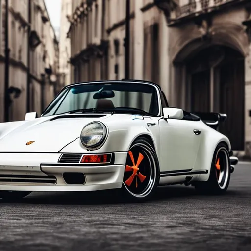 Prompt: full body of old white Porsche 911 gts cabriolet car portrait wallpaper