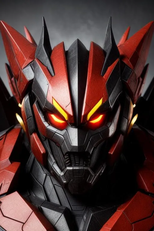 Prompt: A realistic face portrait of Inferno from Beast Wars in a battle scene. The subject is shown with a mix of organic and mechanical elements merging together, with a detailed, textured environment in the background. The model is created using SSAO and Post-Production and is in the style of the Beast Wars TV series