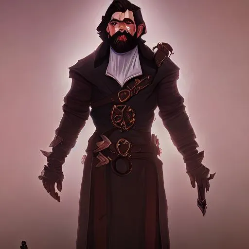 Prompt: Young Victorian necromancer with dark hair and beard wearing classes