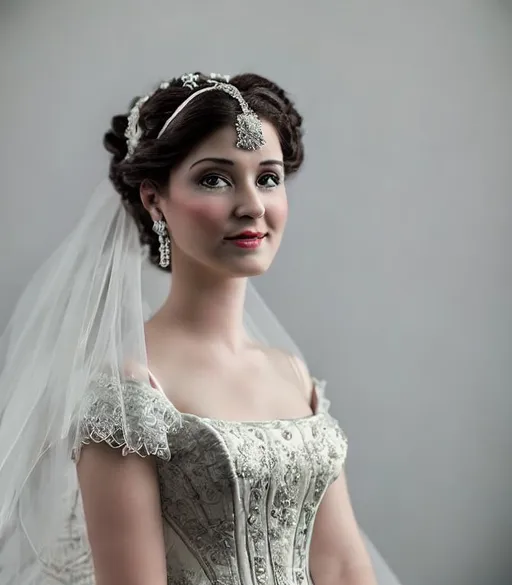 Prompt: High definition digital photo of beautiful 18th century bride