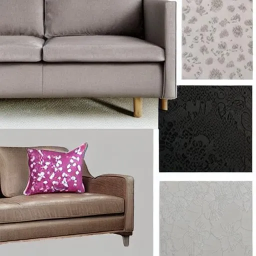 Prompt: design a sofa, Japanese style, floral pattern, soft texture. Give me a mood board