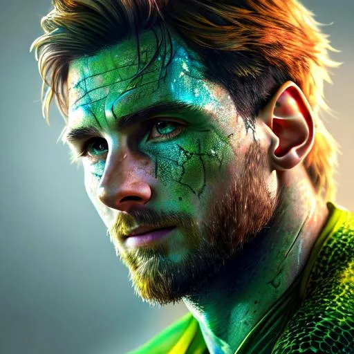 Prompt: Leo Messi, as half reptile, extremely, detailed environment, intricate, detailed skin, natural colors , professionally color graded, photorealism, 8k, moody lighting.