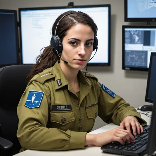Prompt: female IDF soldier doing cyber security