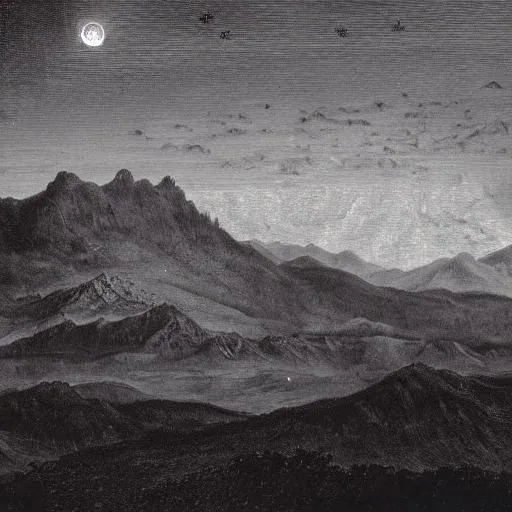 Stars deep red hellscape mountains with an black ful openart