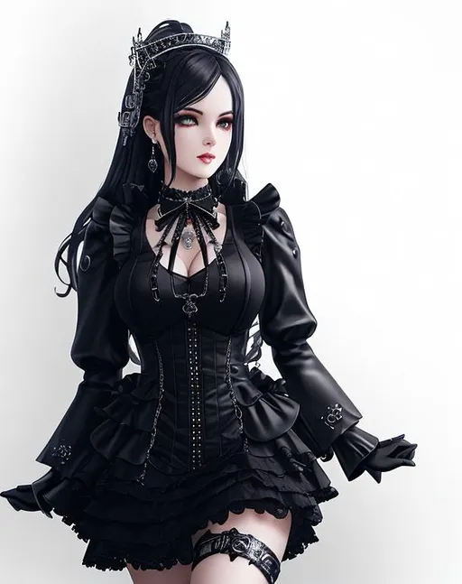 splash art, full body view, gothic robotic maid, da...