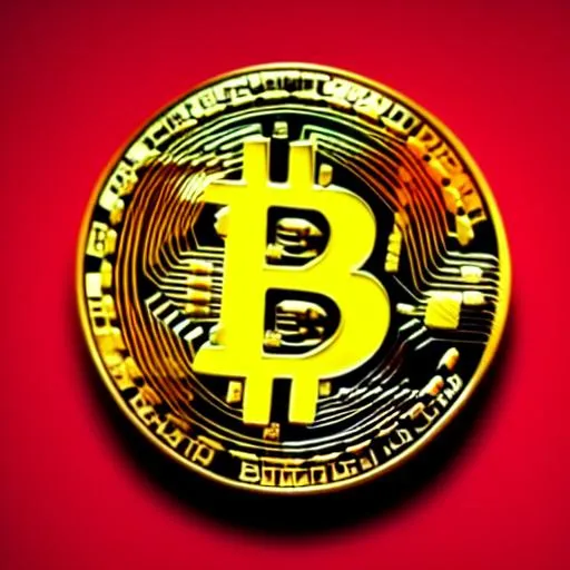 Prompt: Shiny bright bitcoin. Red background.