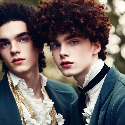 Prompt: Black hair  men with blue eyes, pale skin,holding a little girl, red curly hair,18th century aesthetic