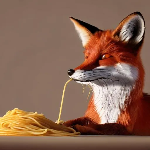Prompt: Fox eating spaghetti 