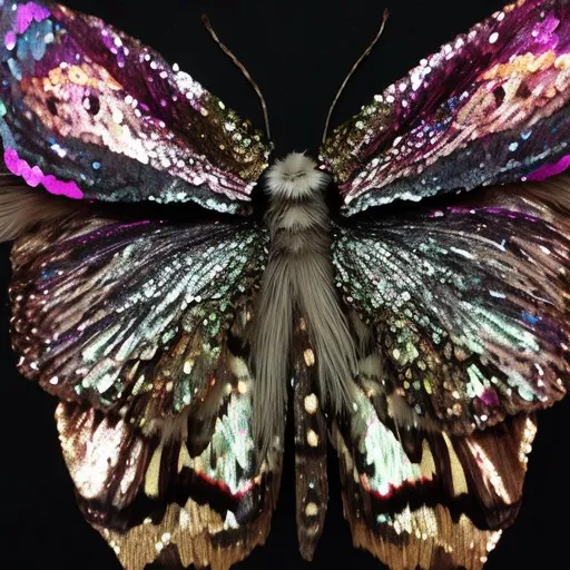 Prompt: Deaths head moth made out of Sequins 