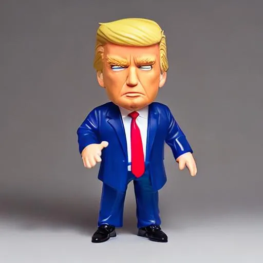 Prompt: Funko pop Donald trump figurine, made of plastic, product studio shot, on a white background, diffused lighting, centered