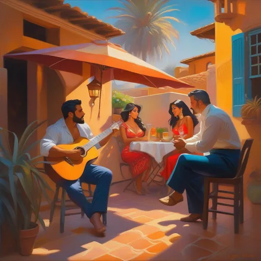 Prompt: Latino gigachad, warm atmosphere, cartoony style, extremely detailed painting by Greg Rutkowski and by Henry Justice Ford and by Steve Henderson