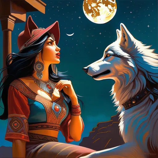 Prompt: Turkish wolfgirls howling, moonlight, cartoony style, extremely detailed painting by Greg Rutkowski and by Henry Justice Ford and by Steve Henderson 