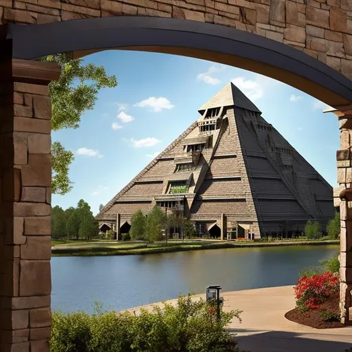 Prompt: Bass Pro Shops megastore Pyramid outdoor view