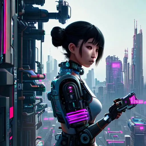 Prompt: A Asian girl, sci fi, cyberpunk, highly detailed, landscape, 8k