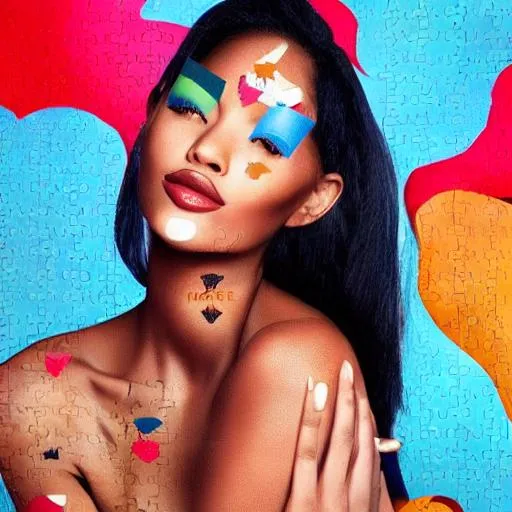 Prompt: Beauty. Puzzle pieces skin.