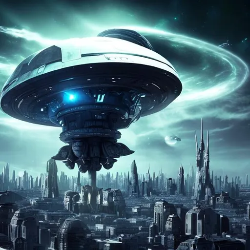 Prompt: Alien space ship above a city 