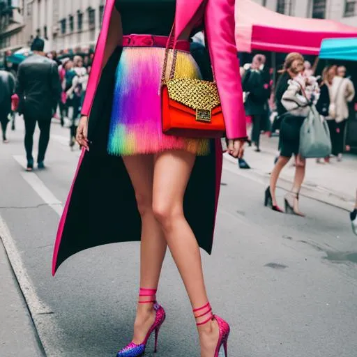 Prompt: Fashion girl on high heels on the street festival colorful 