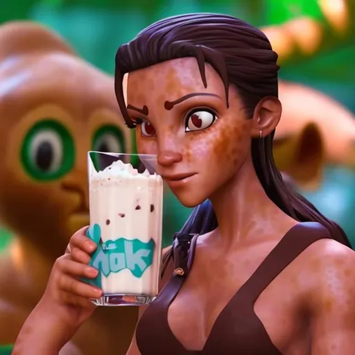 Prompt: Mulher tomando milk shake de chocolate avatar 