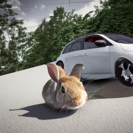 Prompt: rabbit driving a car, 3d render, highly detailed, long shot