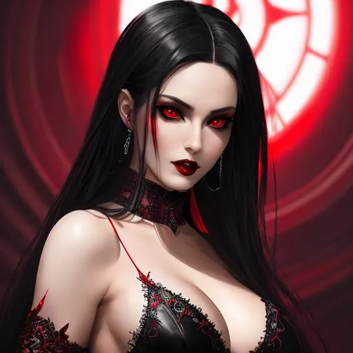 Prompt: a beautiful Romanian vampire woman with penetrating red bright eyes, full body,with long fangs , perfect body, nice perfect face with soft skin, conceptual art portrait by Greg Rutkowski, artgerm, hyper detailed intricately detailed gothic art trending in triadic artstation colors, fantastic, intricate detail, splash screen, complementary colors, fancy Concept art, 8k resolution, gothic deviantart masterpiece, oil painting, heavy strokes,