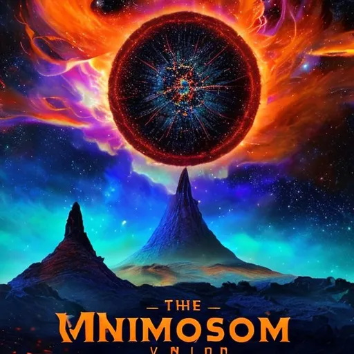 Prompt: Make the word OmniVisionVR but the word is made up of blue and orange cosmos. Make every capitol letter unique