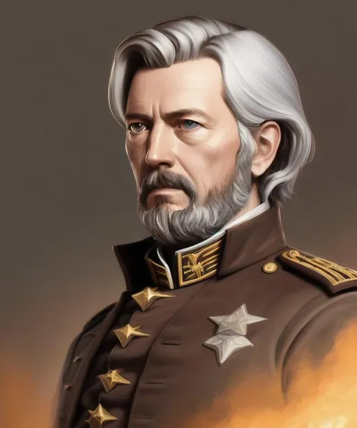 Prompt: general of a civil war, highly detailed, digital painting, volumetric lighting, illustration, white hair, latin