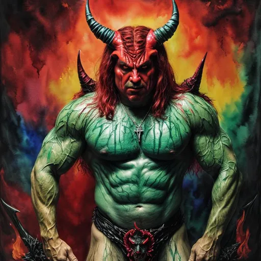 Prompt: Ron DeSantis as Satan :: watercolor and acrylic :: hyperdetailed :: vibrant colors :: sinister :: devilish :: satanic :: evil