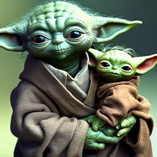 Prompt: Yoda holding baby Yoda holding baby Yoda