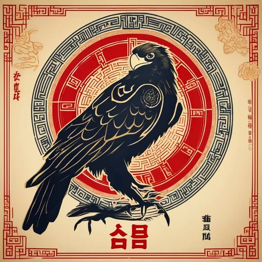 Prompt: Chinese zodiac poster, with a hawk as the animal 