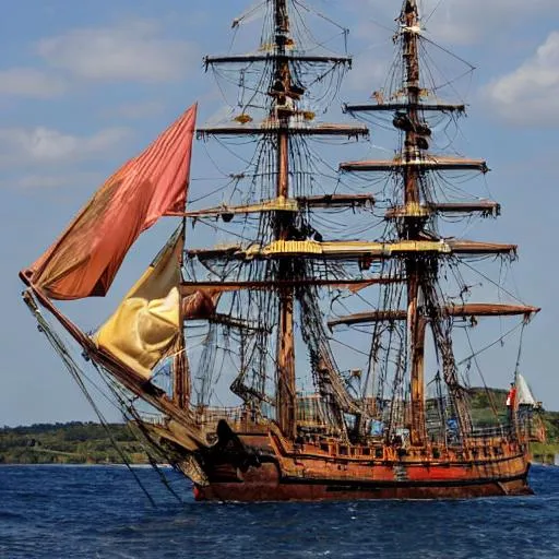 Prompt: Full rigged 16th century ship 