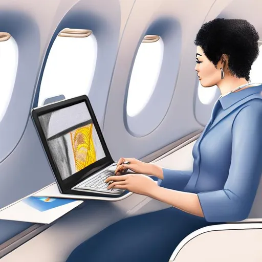 Prompt: an airline passenger using art drawing entertainment software at the seat