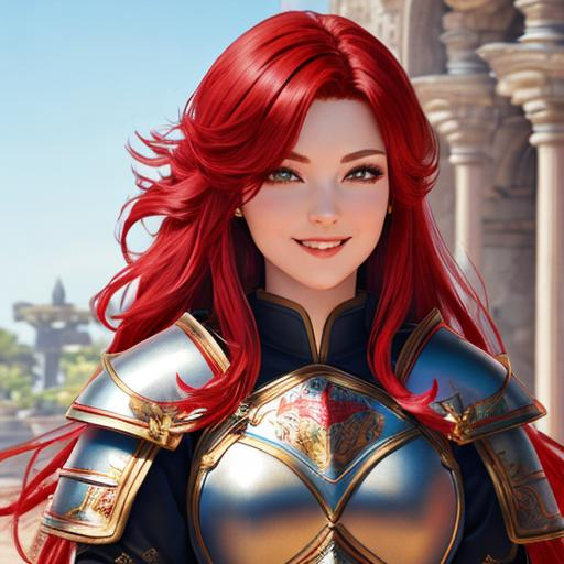 red hair female knight, hairs blowing in the wind, w... | OpenArt