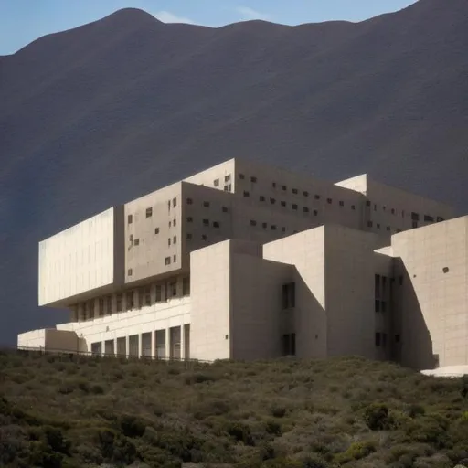 Prompt: an active NASA research facility on the side of a mountain, brutalist architecture