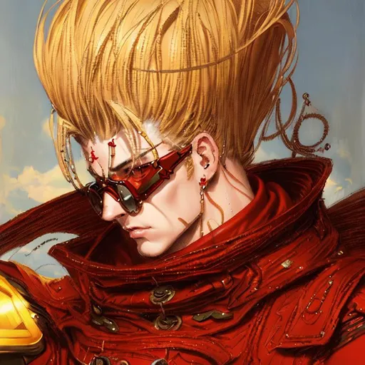 Prompt: epic portrait of vash the stampede, detailed, digital painting, artstation, concept art, donato giancola, joseph christian leyendecker, wlop, boris vallejo, breathtaking, high details, extremely detailed, establishing shot, artistic, hyper realistic, octane render