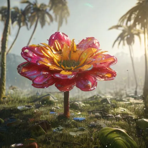 Prompt: flowers made of wet paint,  landscape on a strange planet, giant tropical flowers and twisting trees, bokeh, cinematic lighting,  insanely detailed, highly detailed, 68k, natural light, hyper realistic, colors muted