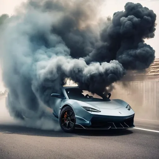 Prompt: a supercar with smoke coming out of it
