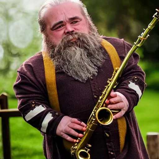 Prompt: Tolken styled dwarf playing the saxophone