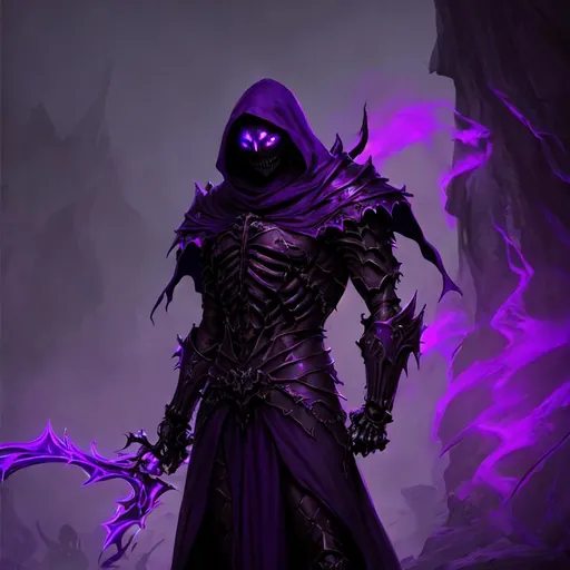Prompt: Cinematic art of a gorgeous young man, in the skeletal robe armor, good shape, ambient dark purple lighting, vivid color, side view, in the battle field background with army of undead, Shaddy Safadi style, 64K, hyper detailed, trending on artstation, necromancer, hood, masked, muscular