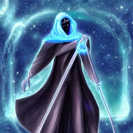 Prompt: Atmospheric blue astral grim reaper death galaxy