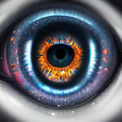 Prompt: a 3d blender render of a close up of a eye with galaxy in the pupil 8k hyperdetailed photorealistic 