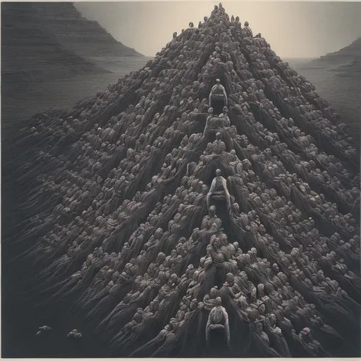 Prompt: monochrome, H.R. Geiger, beksinski, human pyramid