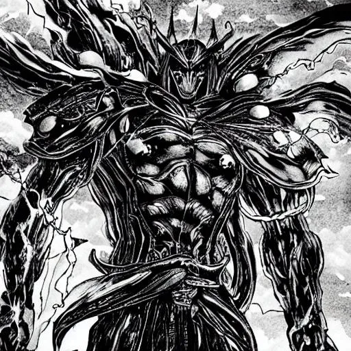 (mega detailed) (4x+anime) Dark demon god standing,...