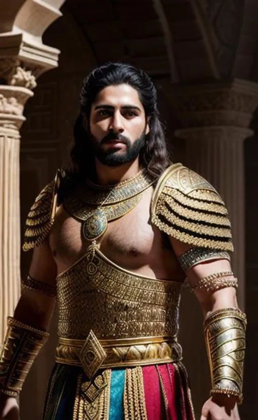 Prompt: create most beautiful photograph of most beautiful fictional  Achaemenid King, extremely, detailed environment, detailed background, intricate, detailed skin, natural colors , professionally color graded, photorealism, 8k, moody lighting.