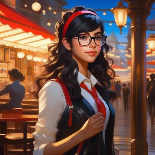 Prompt: Nerdy Latina girl in Persona 5, anime, sunny atmosphere, extremely detailed painting by Greg Rutkowski and by Henry Justice Ford and by Steve Henderson