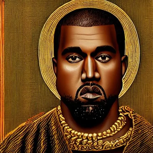 Prompt: kanye west as an orthodox saint icon made of gold